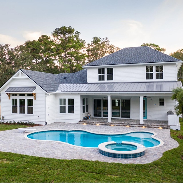 Backyard,Outdoor,Swimming,Pool,Behind,New,Luxury,Home